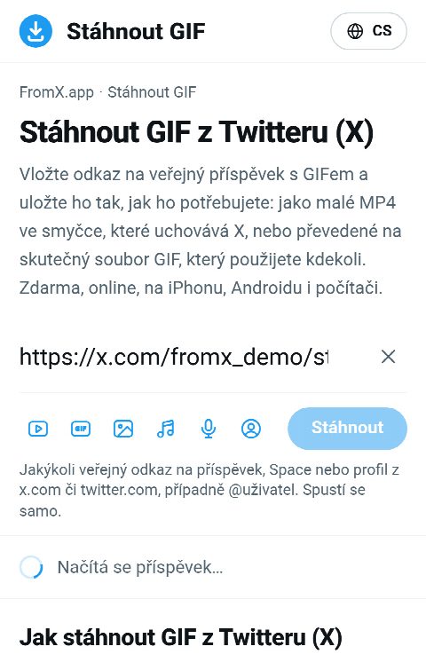Odkaz na příspěvek vložený do pole na FromX.app během vyhledávání GIFu