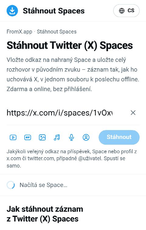 Odkaz na Space vložený do pole na FromX.app během vyhledávání záznamu