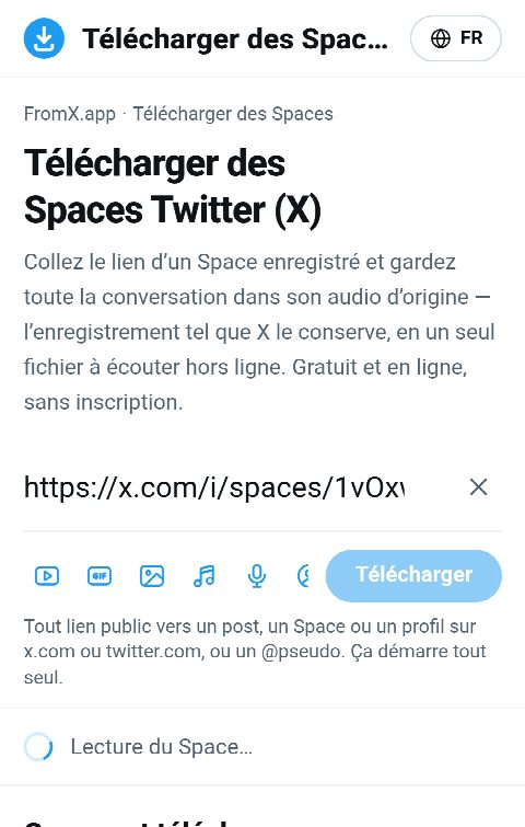 Le lien du Space collé dans le champ de FromX.app pendant la recherche de l’enregistrement