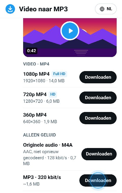 Het geluid van de video op FromX.app als originele M4A en als MP3 in 320 kbit/s