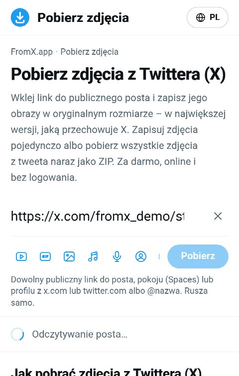 Link do posta wklejony w pole na FromX.app podczas wyszukiwania zdjęć