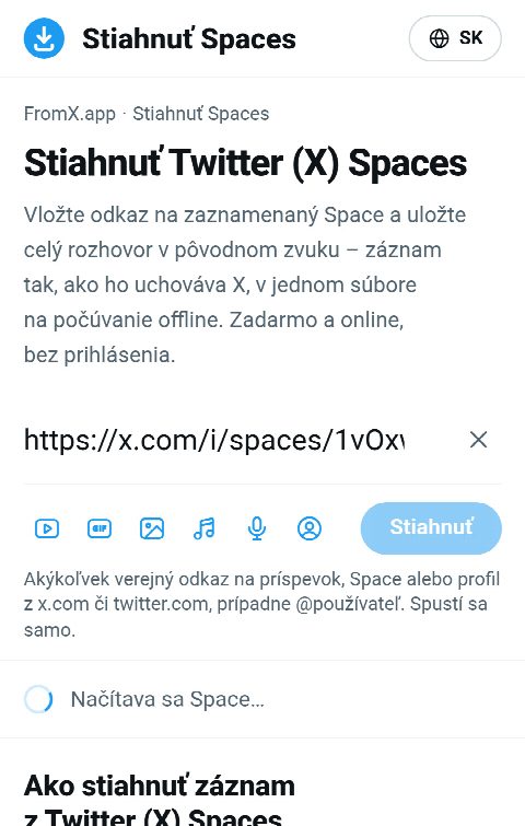 Odkaz na Space vložený do poľa na FromX.app počas vyhľadávania záznamu
